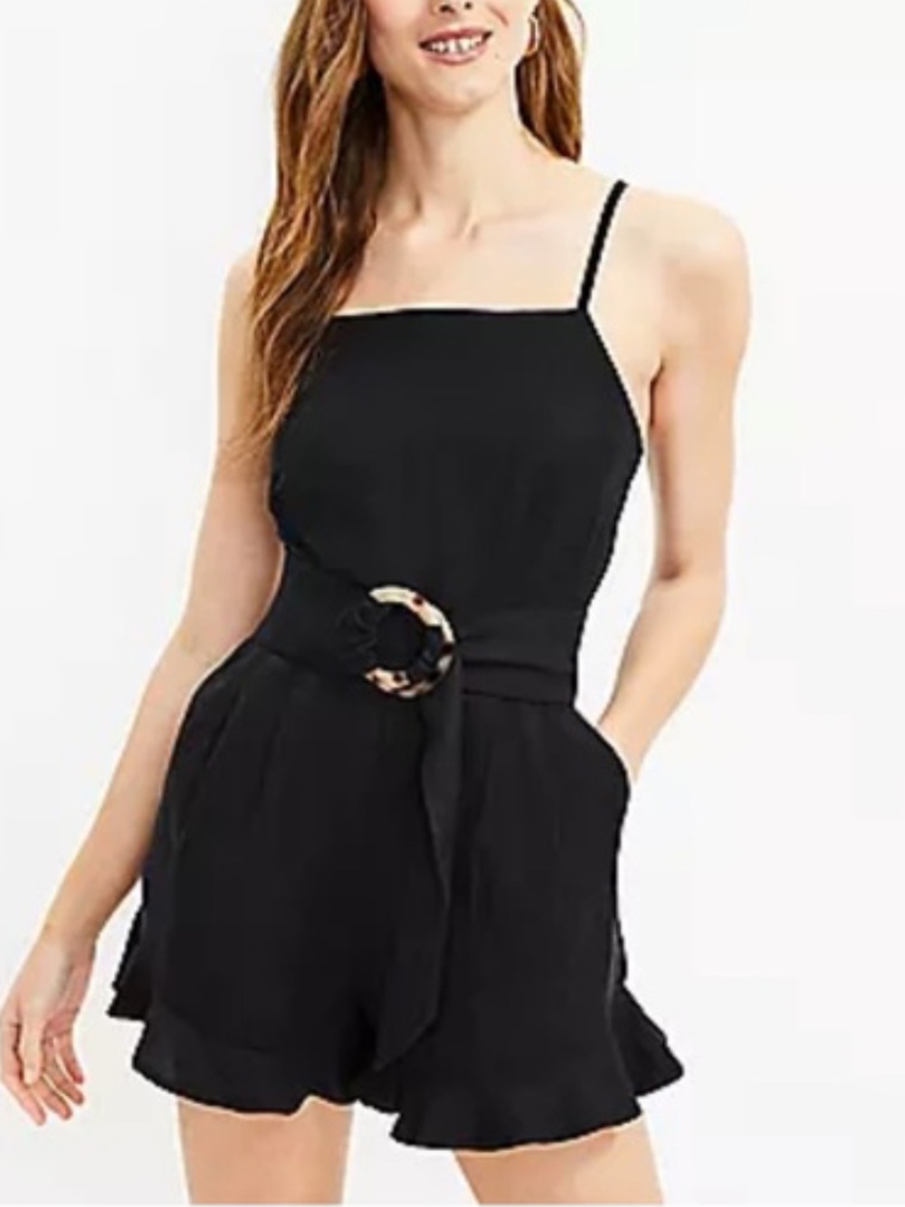 LOFT Black Linen-Blend Romper